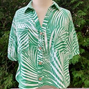 Vintage Panama Jack Cropped Shirt – Tropical Dream in Green & White